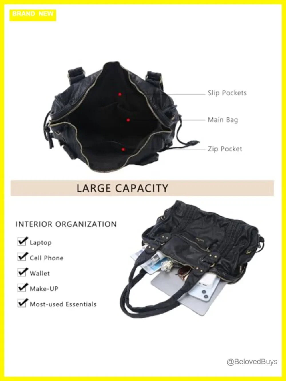 Vegan Leather Hobo Satchel Tote Large Handbag Shoulder Purse with Laptop Pocket